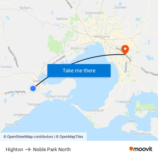 Highton to Noble Park North map