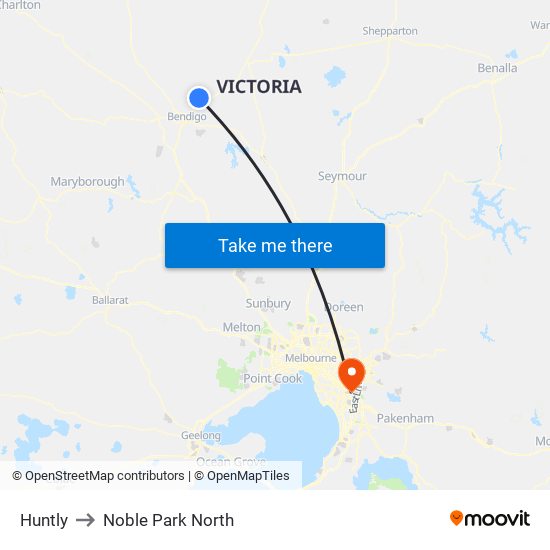 Huntly to Noble Park North map