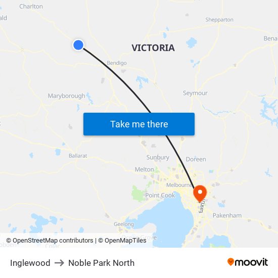 Inglewood to Noble Park North map