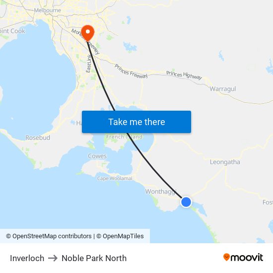 Inverloch to Noble Park North map