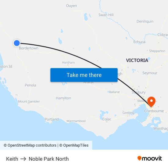 Keith to Noble Park North map