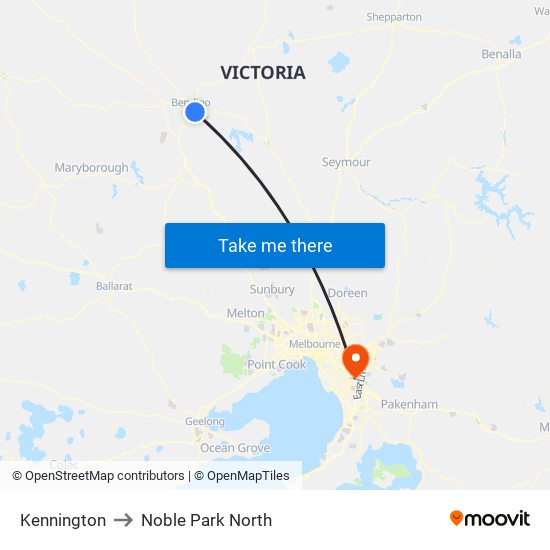 Kennington to Noble Park North map