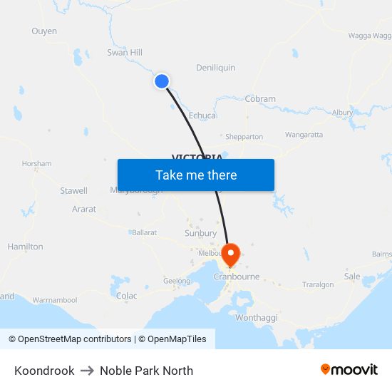 Koondrook to Noble Park North map