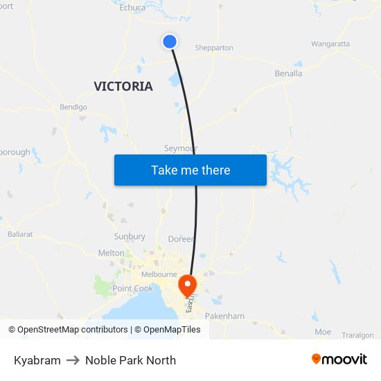 Kyabram to Noble Park North map