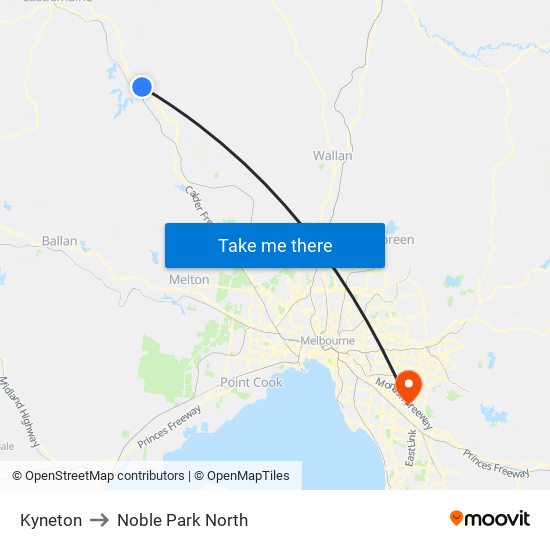 Kyneton to Noble Park North map