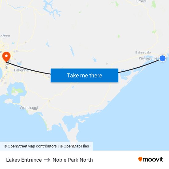 Lakes Entrance to Noble Park North map