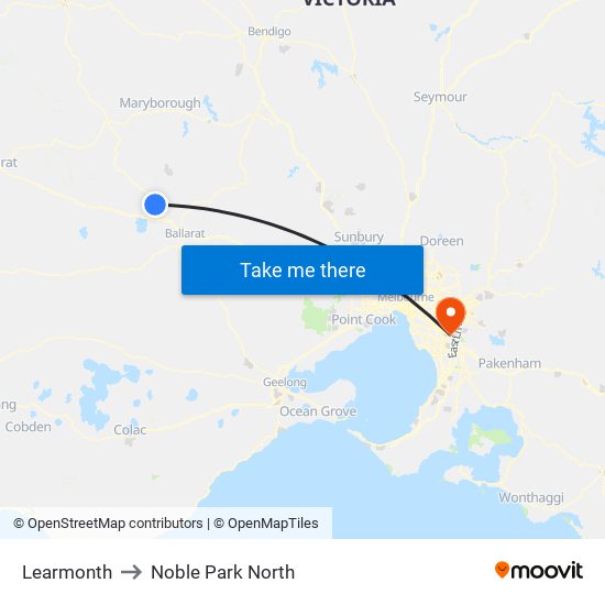Learmonth to Noble Park North map