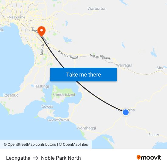 Leongatha to Noble Park North map