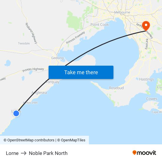 Lorne to Noble Park North map