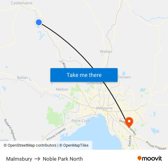 Malmsbury to Noble Park North map