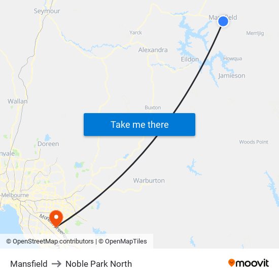 Mansfield to Noble Park North map