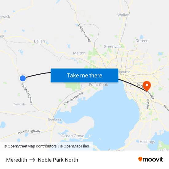 Meredith to Noble Park North map