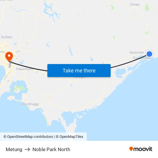 Metung to Noble Park North map