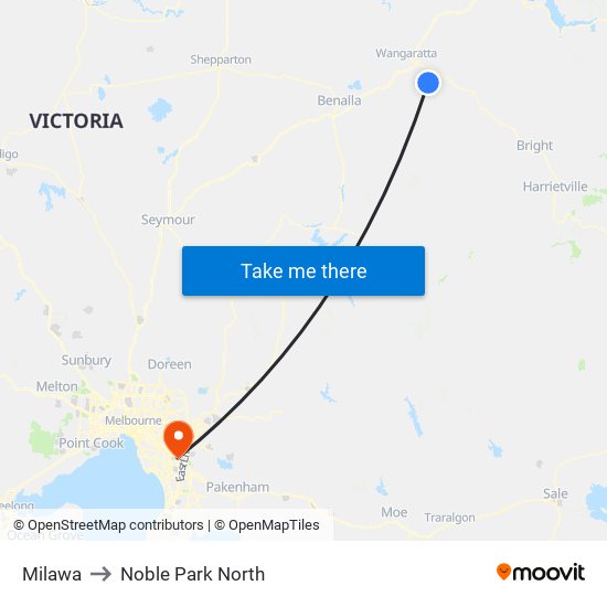 Milawa to Noble Park North map
