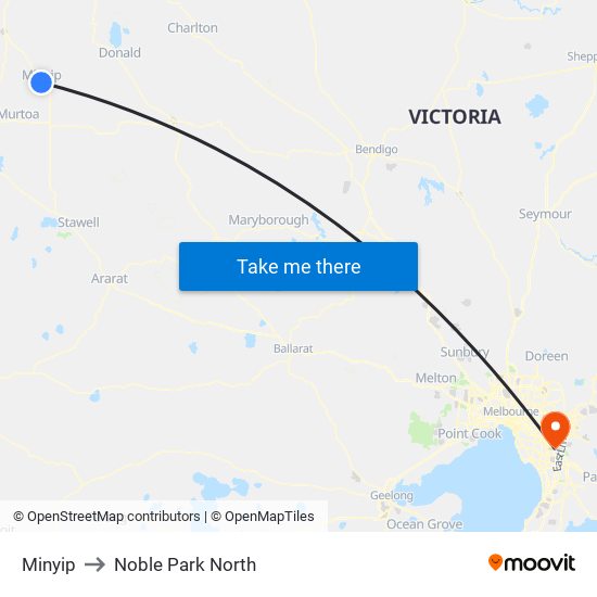 Minyip to Noble Park North map