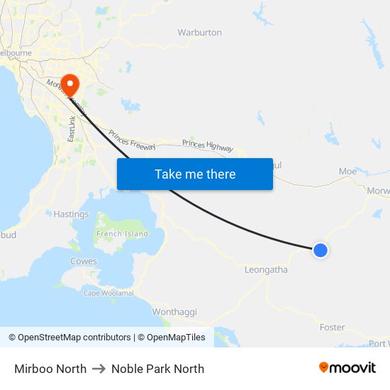 Mirboo North to Noble Park North map