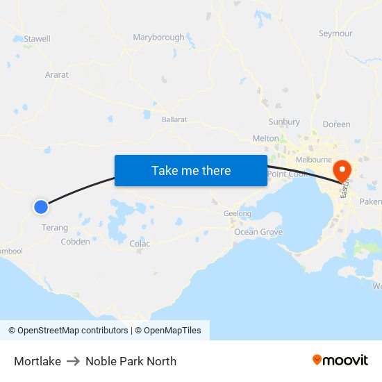 Mortlake to Noble Park North map