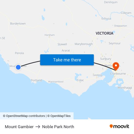 Mount Gambier to Noble Park North map