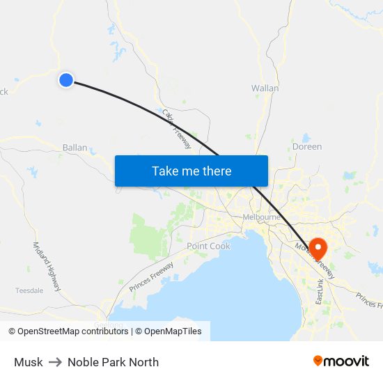 Musk to Noble Park North map