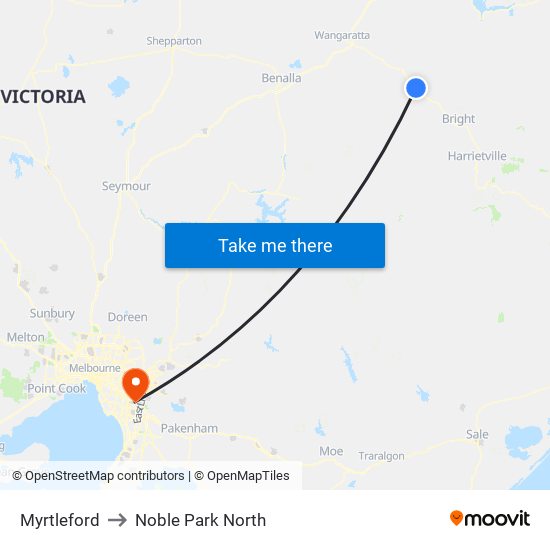 Myrtleford to Noble Park North map