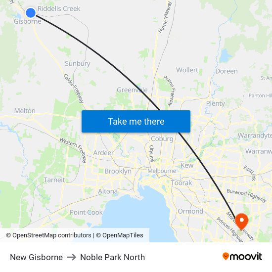 New Gisborne to Noble Park North map