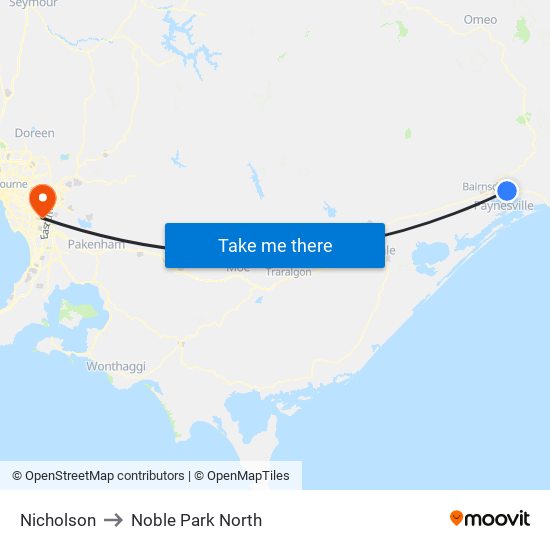 Nicholson to Noble Park North map