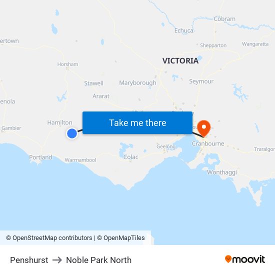 Penshurst to Noble Park North map