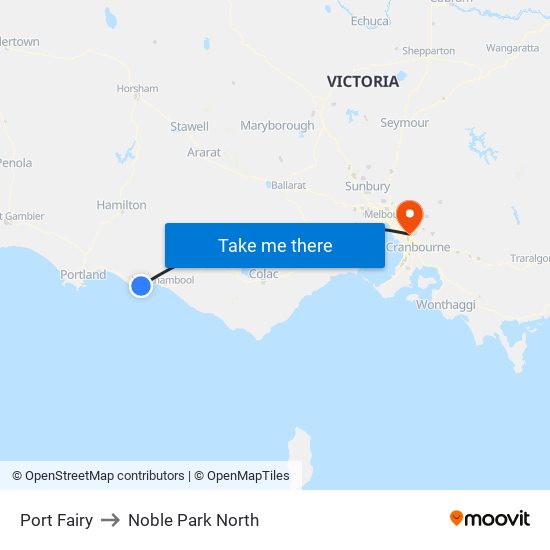 Port Fairy to Noble Park North map