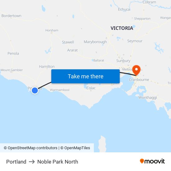 Portland to Noble Park North map