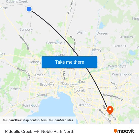 Riddells Creek to Noble Park North map