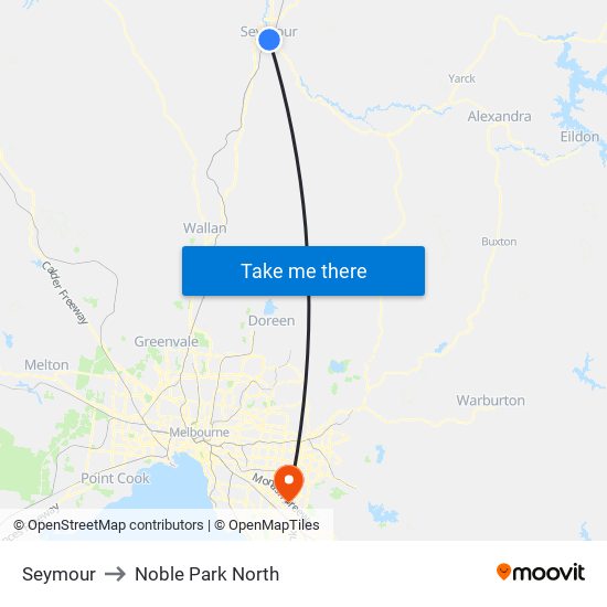 Seymour to Noble Park North map