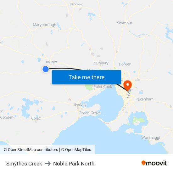 Smythes Creek to Noble Park North map