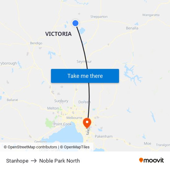 Stanhope to Noble Park North map