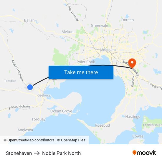 Stonehaven to Noble Park North map