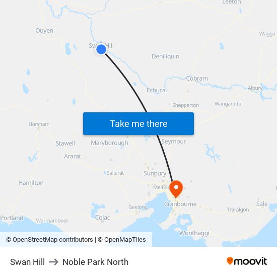 Swan Hill to Noble Park North map