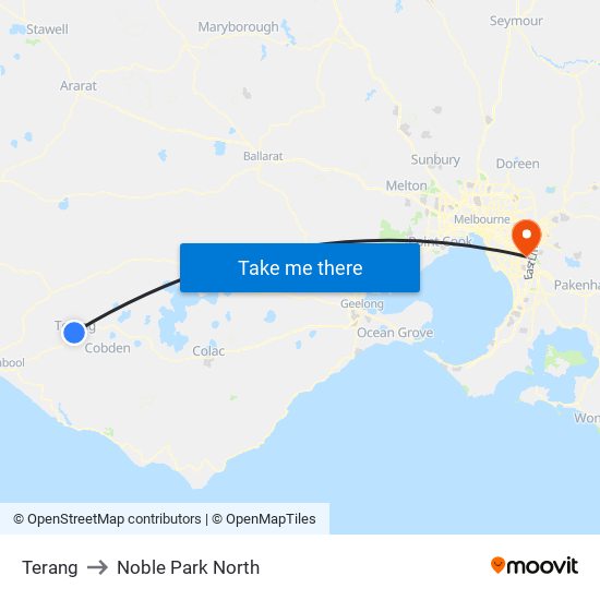 Terang to Noble Park North map