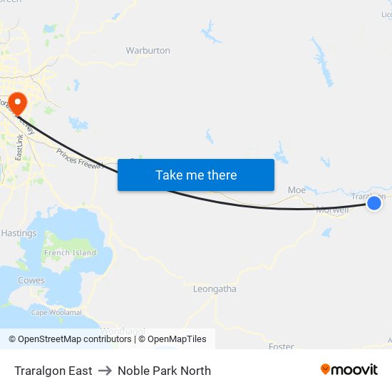 Traralgon East to Noble Park North map