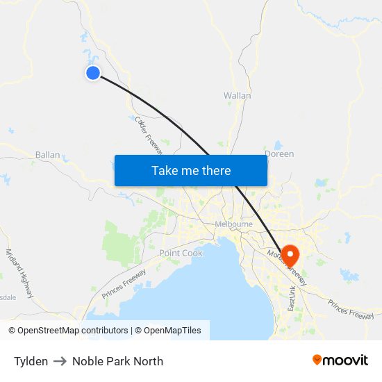 Tylden to Noble Park North map