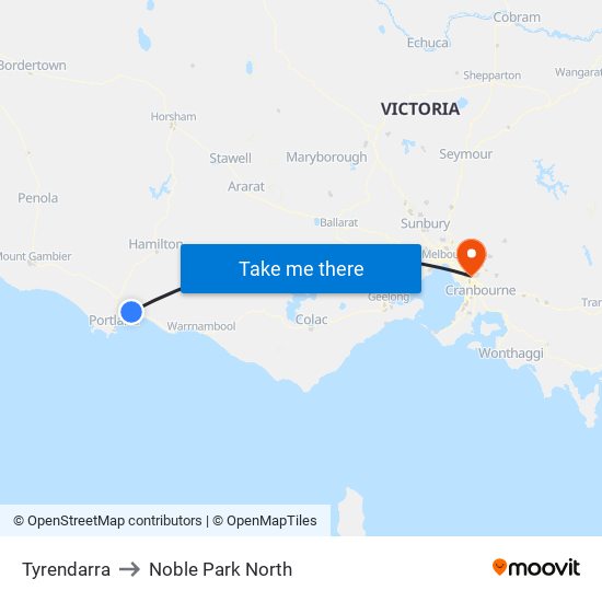 Tyrendarra to Noble Park North map