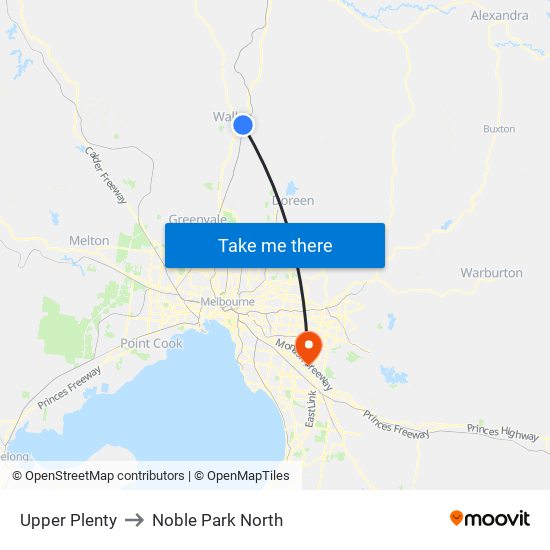 Upper Plenty to Noble Park North map