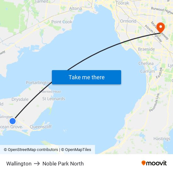 Wallington to Noble Park North map