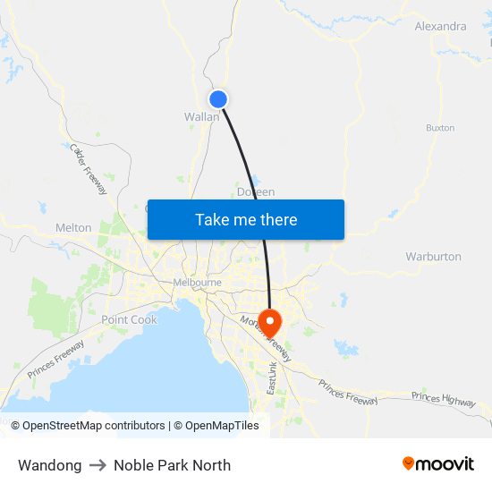 Wandong to Noble Park North map