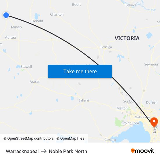 Warracknabeal to Noble Park North map