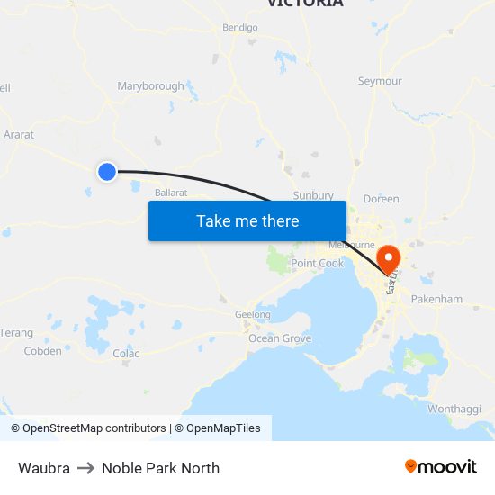 Waubra to Noble Park North map