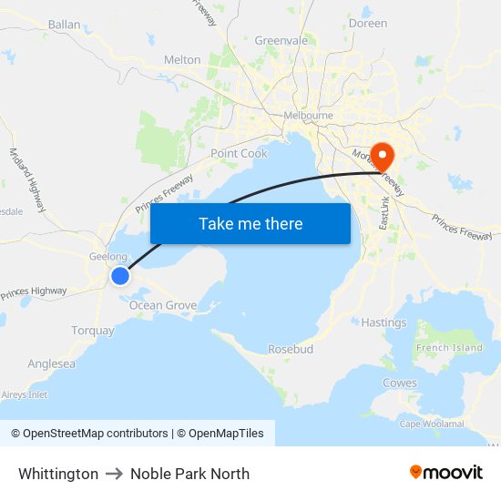 Whittington to Noble Park North map