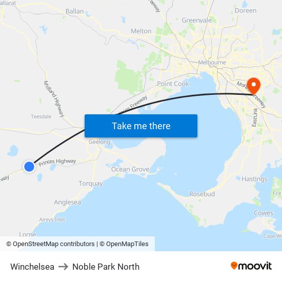 Winchelsea to Noble Park North map