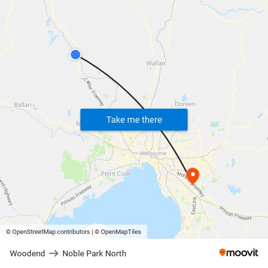 Woodend to Noble Park North map