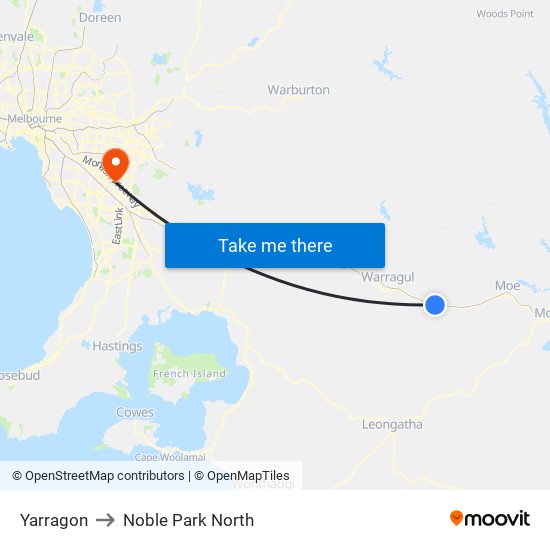 Yarragon to Noble Park North map