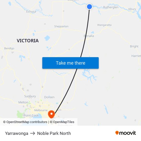 Yarrawonga to Noble Park North map