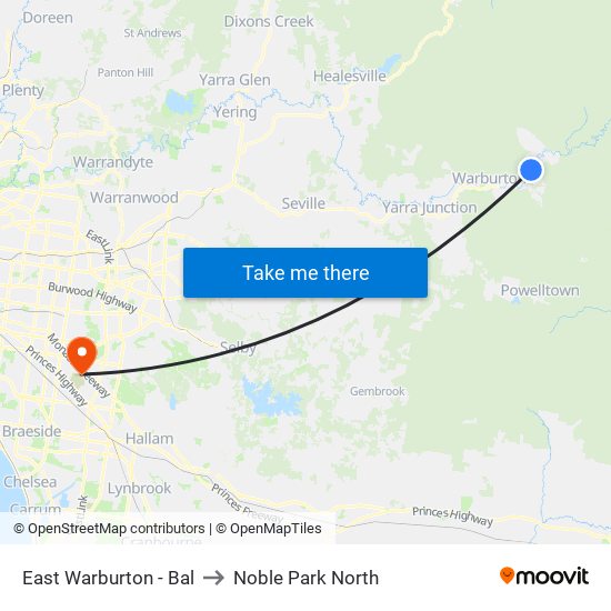 East Warburton - Bal to Noble Park North map